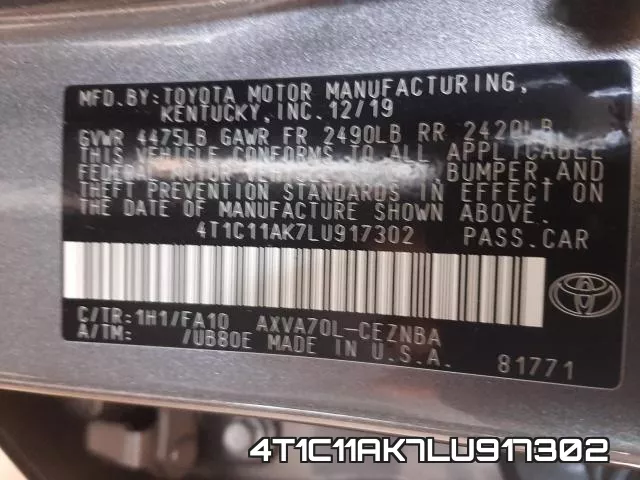 4T1C11AK7LU917302 фото 2
