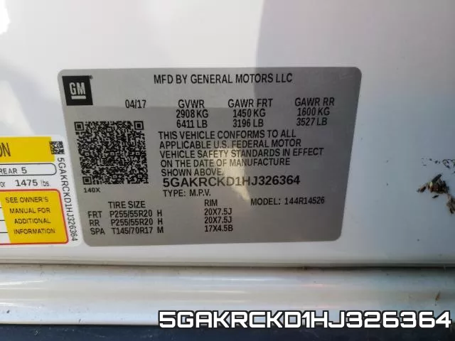 5GAKRCKD1HJ326364 фото 2