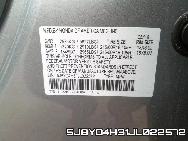 5J8YD4H31JL022572 фото 2