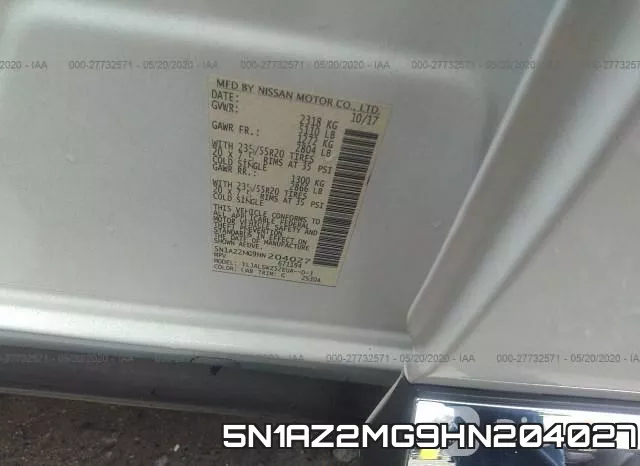 5N1AZ2MG9HN204027 фото 10