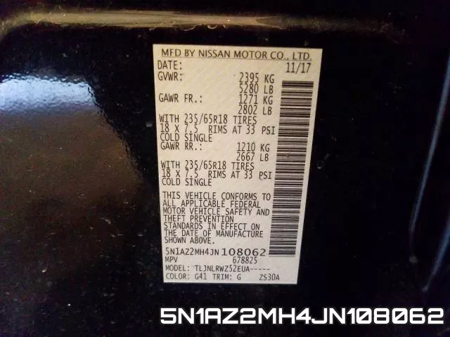 5N1AZ2MH4JN108062 фото 2