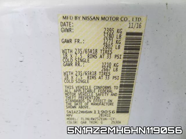 5N1AZ2MH6HN119056 фото 2