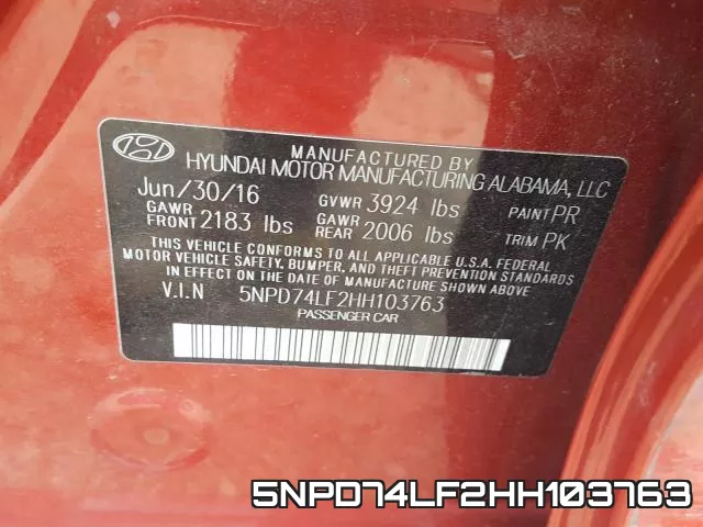 5NPD74LF2HH103763 фото 2