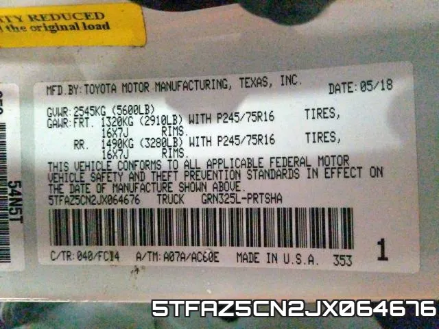 5TFAZ5CN2JX064676 фото 2