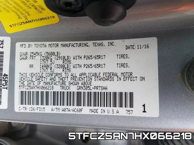 5TFCZ5AN7HX066218 фото 2