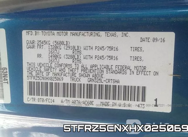 5TFRZ5CNXHX025069 фото 10