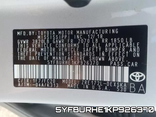 5YFBURHE1KP926370 фото 2