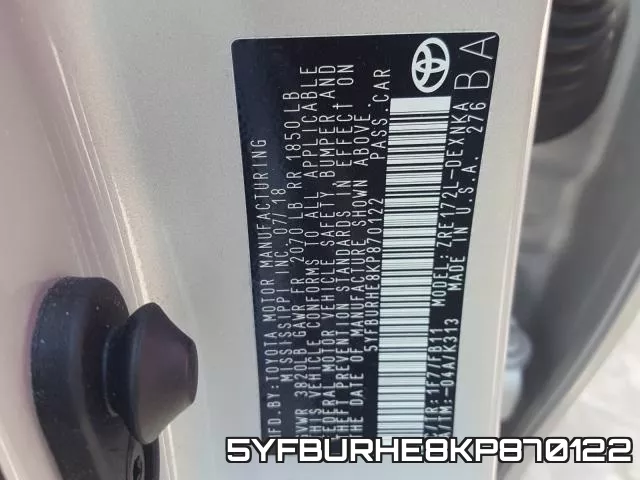 5YFBURHE8KP870122 фото 2