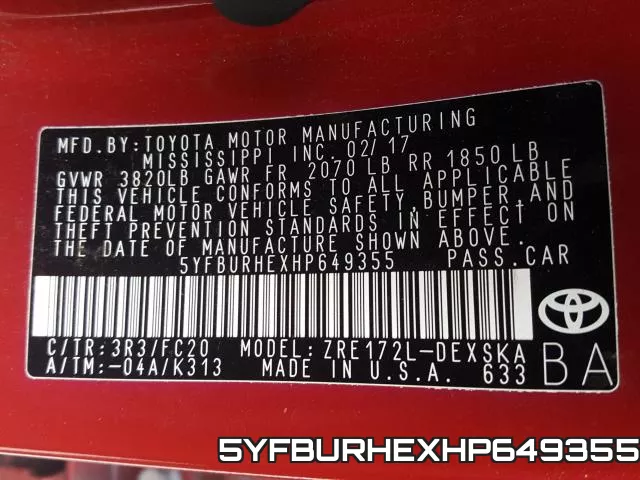 5YFBURHEXHP649355 фото 2