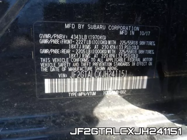 JF2GTALCXJH241151 фото 2