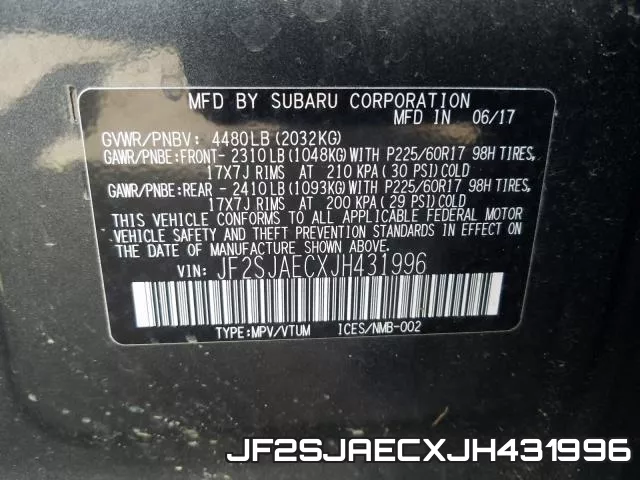 JF2SJAECXJH431996 фото 2