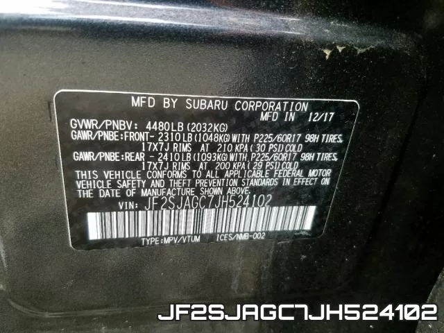 JF2SJAGC7JH524102 фото 2
