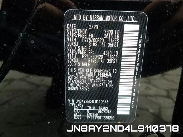 JN8AY2ND4L9110378 фото 2
