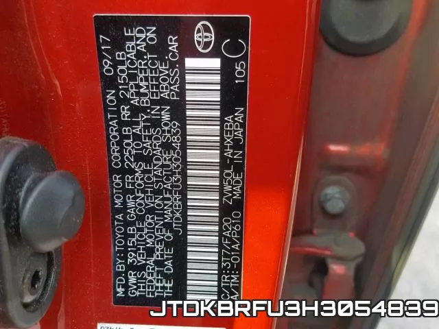 JTDKBRFU3H3054839 фото 2