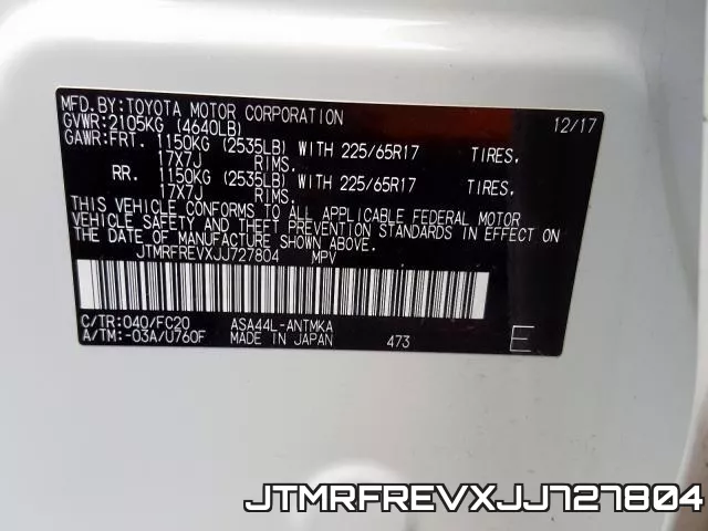 JTMRFREVXJJ727804 фото 2