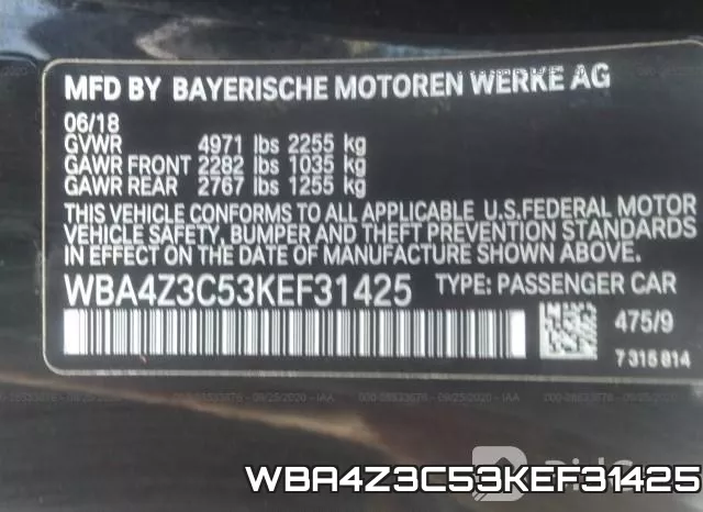 WBA4Z3C53KEF31425 фото 10