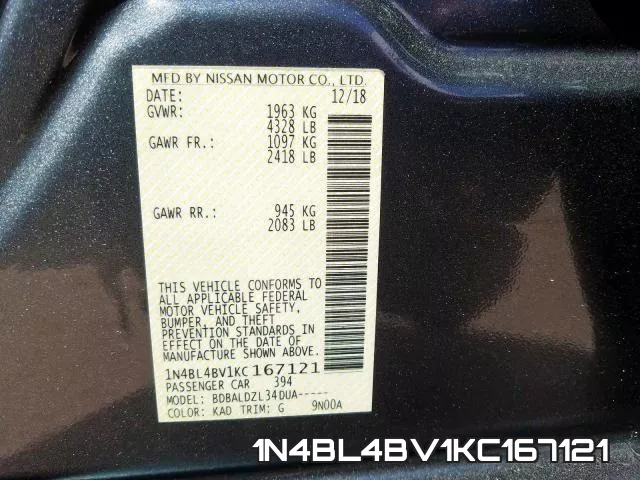 1N4BL4BV1KC167121 фото 2