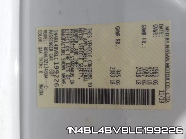 1N4BL4BV8LC199226 фото 2