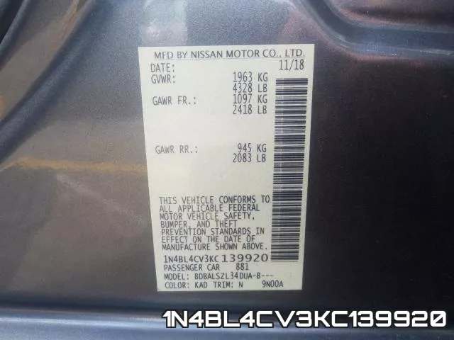1N4BL4CV3KC139920 фото 2