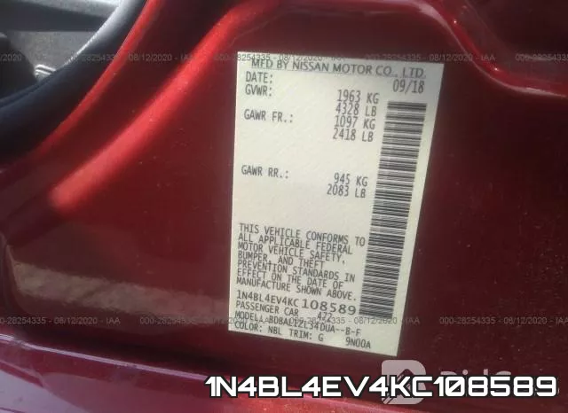 1N4BL4EV4KC108589 фото 10