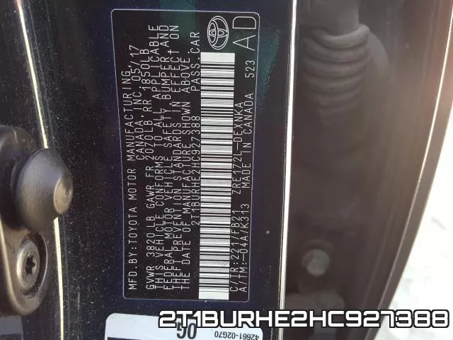 2T1BURHE2HC927388 фото 2