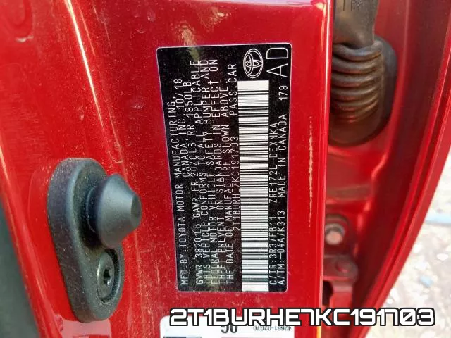 2T1BURHE7KC191703 фото 2