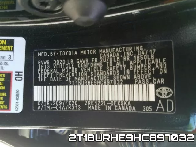 2T1BURHE9HC897032 фото 2