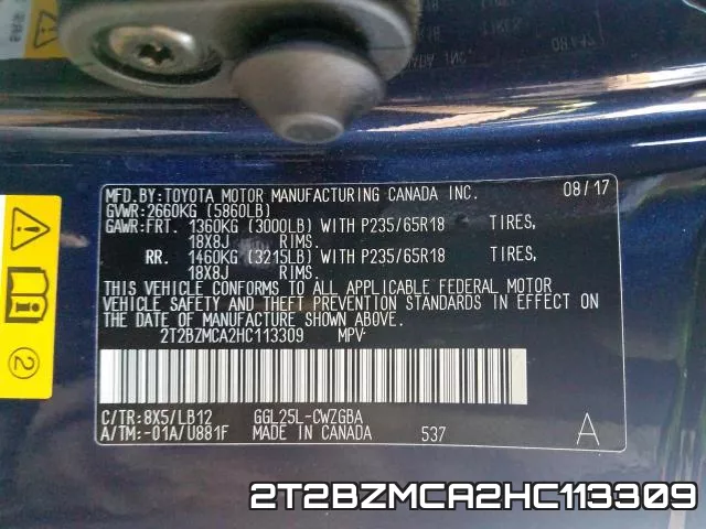 2T2BZMCA2HC113309 фото 2