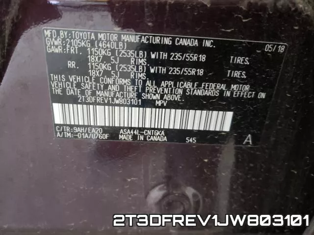 2T3DFREV1JW803101 фото 2