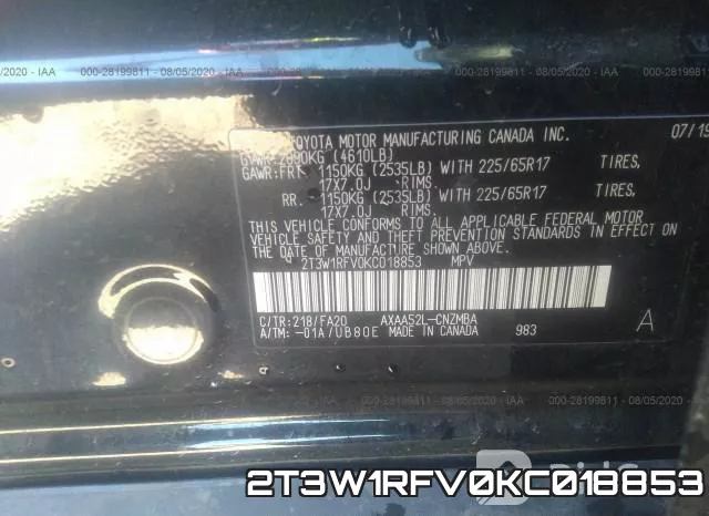 2T3W1RFV0KC018853 фото 10