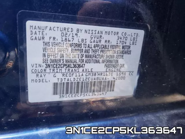 3N1CE2CP5KL363647 фото 2