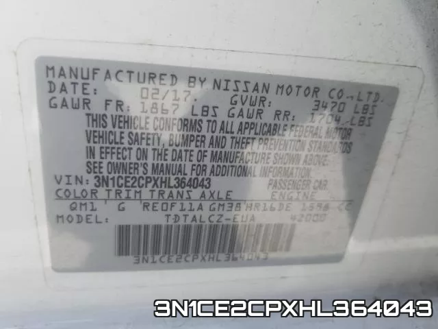 3N1CE2CPXHL364043 фото 2
