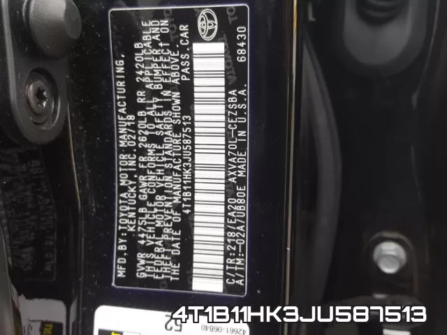 4T1B11HK3JU587513 фото 2