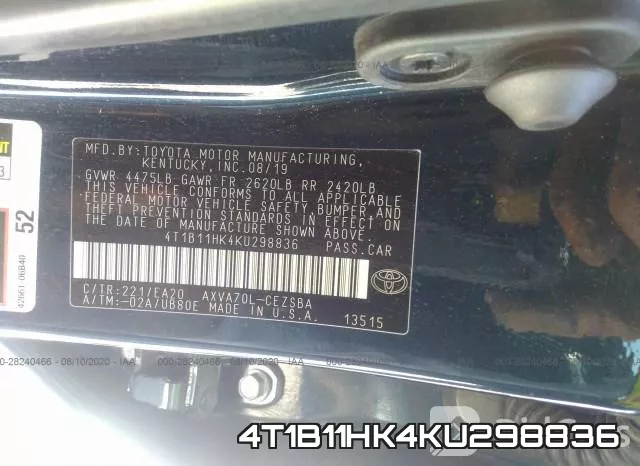 4T1B11HK4KU298836 фото 10