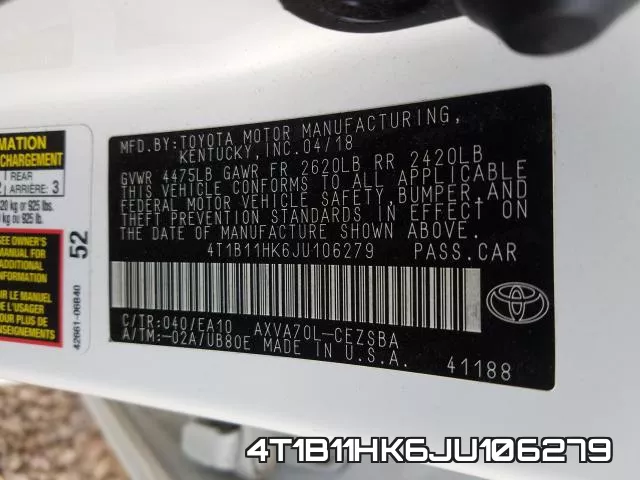 4T1B11HK6JU106279 фото 2