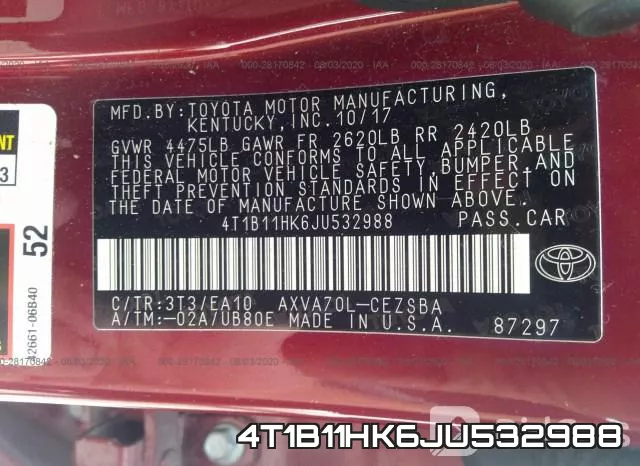 4T1B11HK6JU532988 фото 10