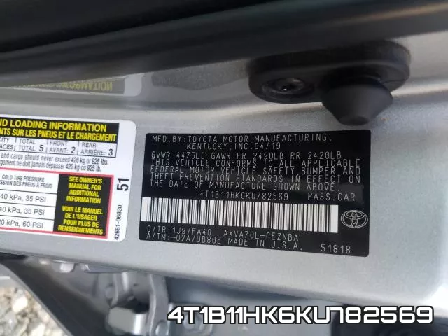 4T1B11HK6KU782569 фото 2