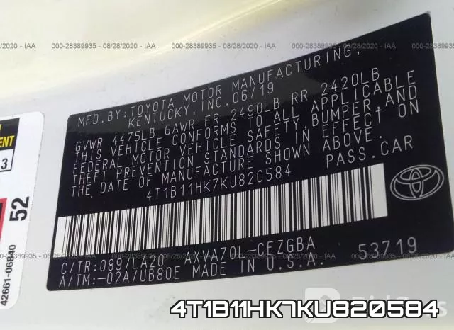 4T1B11HK7KU820584 фото 10