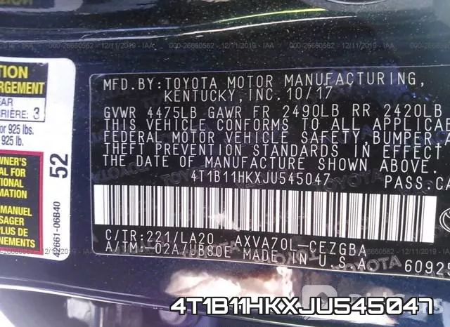 4T1B11HKXJU545047 фото 10