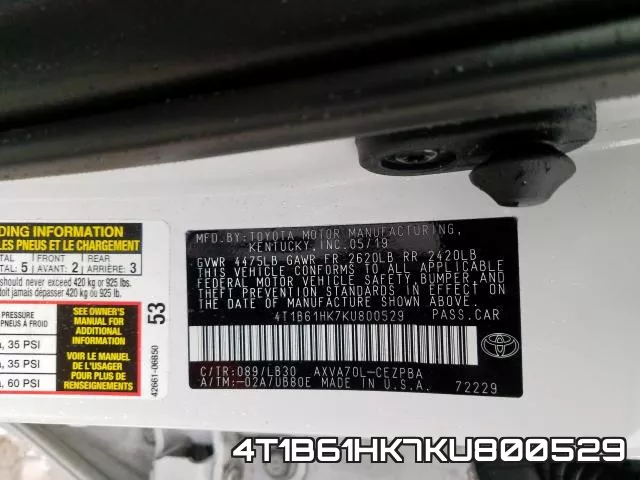 4T1B61HK7KU800529 фото 2
