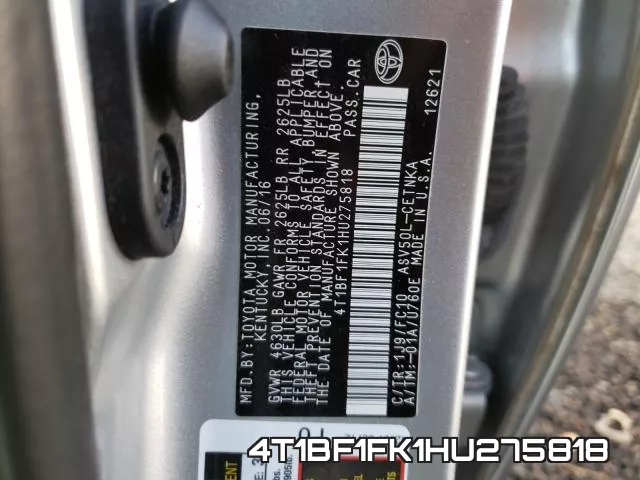 4T1BF1FK1HU275818 фото 2