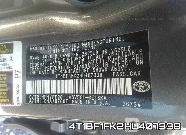 4T1BF1FK2HU407338 фото 10