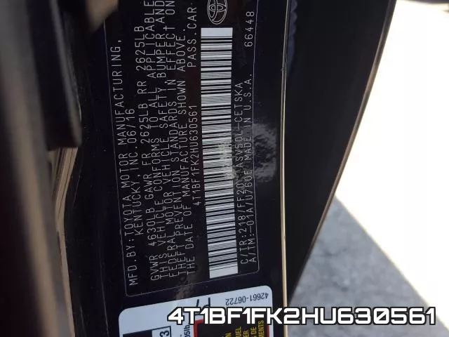 4T1BF1FK2HU630561 фото 2