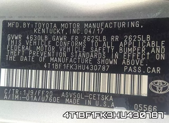 4T1BF1FK3HU430787 фото 10