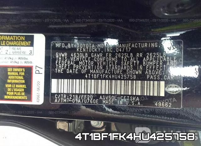 4T1BF1FK4HU425758 фото 10