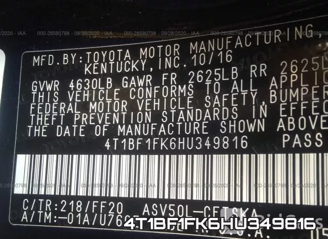 4T1BF1FK6HU349816 фото 10
