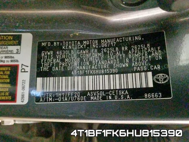4T1BF1FK6HU815390 фото 2
