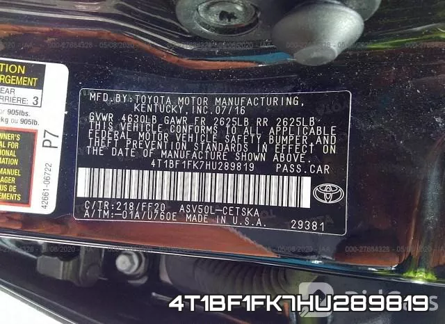 4T1BF1FK7HU289819 фото 10
