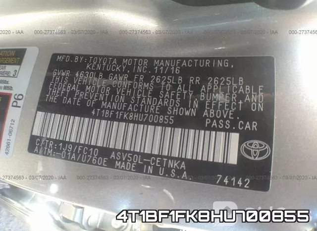 4T1BF1FK8HU700855 фото 10