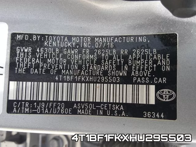 4T1BF1FKXHU295503 фото 2